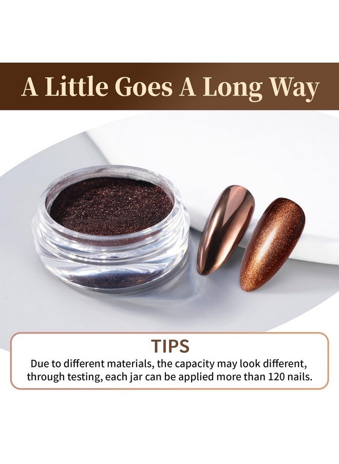 PrettyDiva Chrome Nail Powder - Coffee Chocolate Effect Nail Art Mirror Chrome Nail Powder, Brown Metallic Mirror Chrome Powder Pigment for Nail Art Decoration