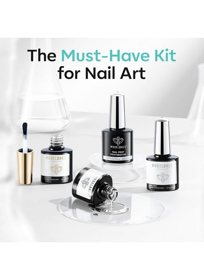 modelones Nail Dehydrator and Primer with Gel Base & Top Coat Set, Acid Free Acrylic Nail Supplies Primer Glossy Gel Nail Polish Top Coat Starter Kit