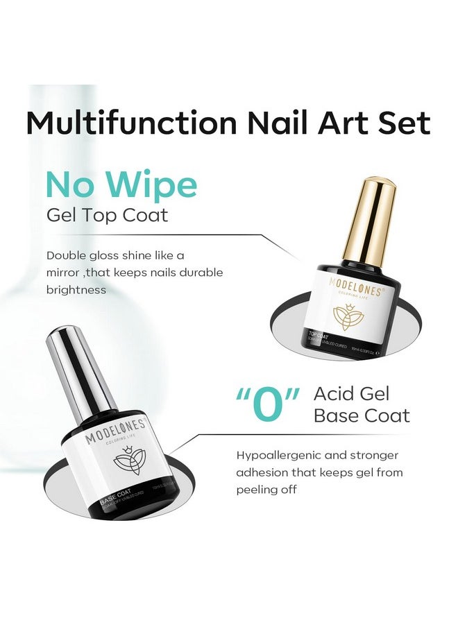 modelones Nail Dehydrator and Primer with Gel Base & Top Coat Set, Acid Free Acrylic Nail Supplies Primer Glossy Gel Nail Polish Top Coat Starter Kit