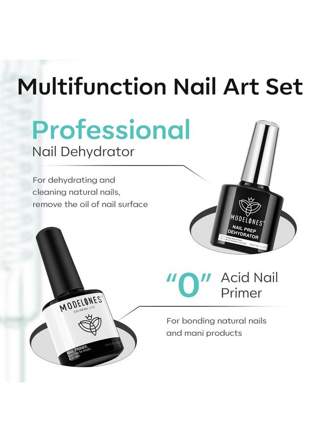 modelones Nail Dehydrator and Primer with Gel Base & Top Coat Set, Acid Free Acrylic Nail Supplies Primer Glossy Gel Nail Polish Top Coat Starter Kit