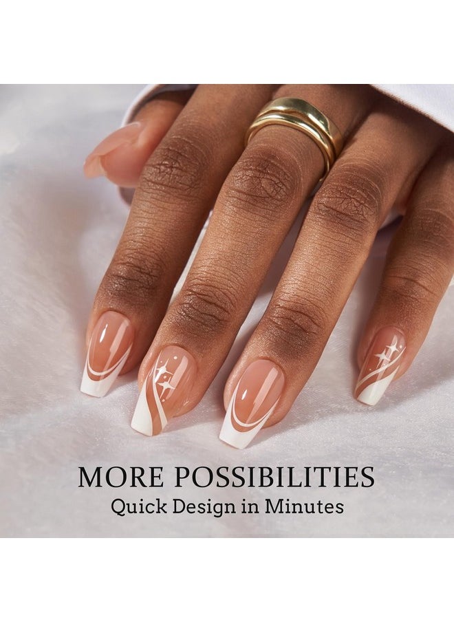 BTArtbox French Tip Press on Nails - 5 Styles XCOATTIPS Short Coffin Nails, Pre-Designed Swirl Soft Gel Nail Tips, Ultra Fit False Nails, Soak Off Acrylic Fake Nails Extensions for Valentines Day Gift