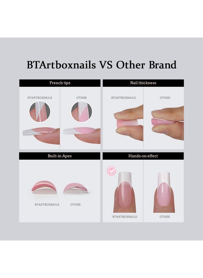 BTArtbox French Tip Press on Nails - 5 Styles XCOATTIPS Short Coffin Nails, Pre-Designed Swirl Soft Gel Nail Tips, Ultra Fit False Nails, Soak Off Acrylic Fake Nails Extensions for Valentines Day Gift