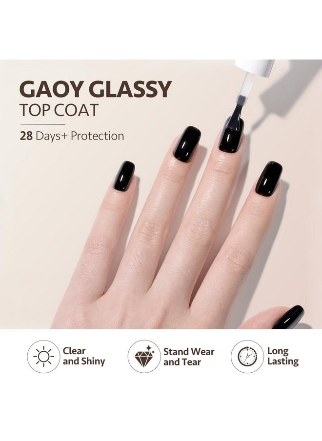 GAOY Gel Top Coat and Base Coat Set, 2 Pcs 7.3ml Glassy Top Coat and No Wipe Foundation Combination for UV Light Cure Gel Nail Polish