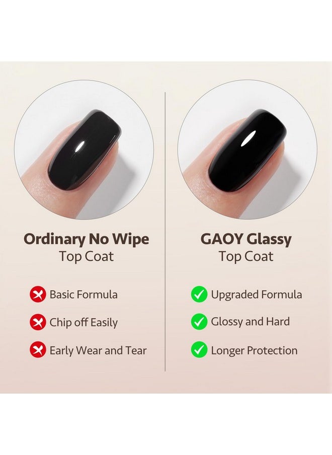 GAOY Gel Top Coat and Base Coat Set, 2 Pcs 7.3ml Glassy Top Coat and No Wipe Foundation Combination for UV Light Cure Gel Nail Polish