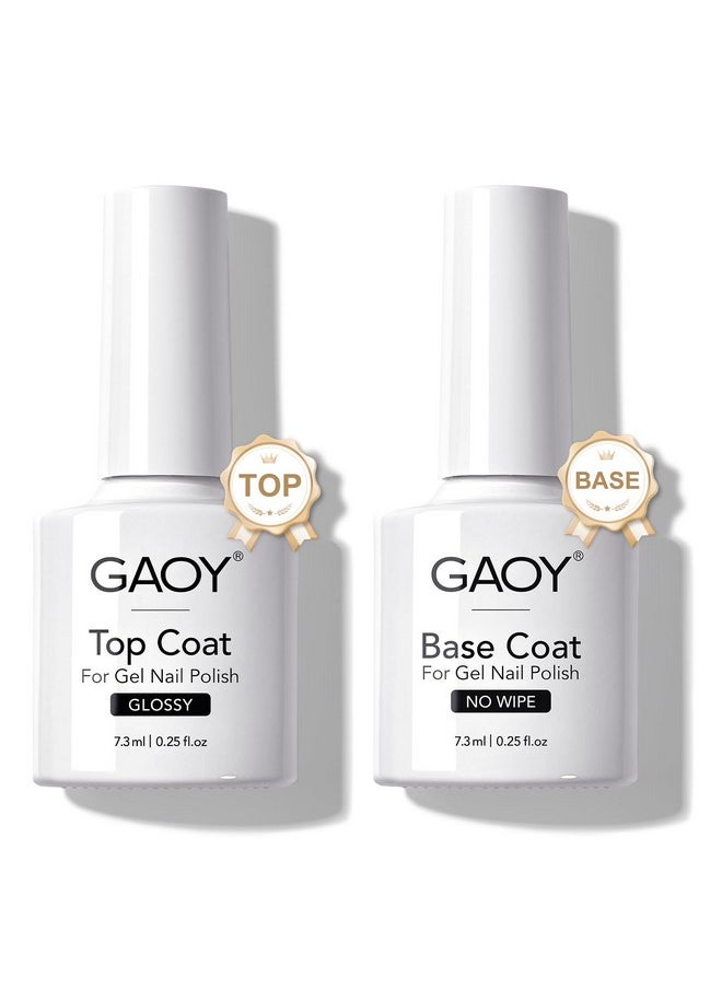 GAOY Gel Top Coat and Base Coat Set, 2 Pcs 7.3ml Glassy Top Coat and No Wipe Foundation Combination for UV Light Cure Gel Nail Polish