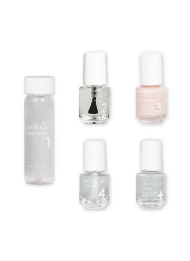 Dazzle Dry Mini Kit 4 Step System - Prima Ballerina, a sheer and milky delicate pink that makes a beautiful French base. (5 Piece Kit / 5 Manicures)