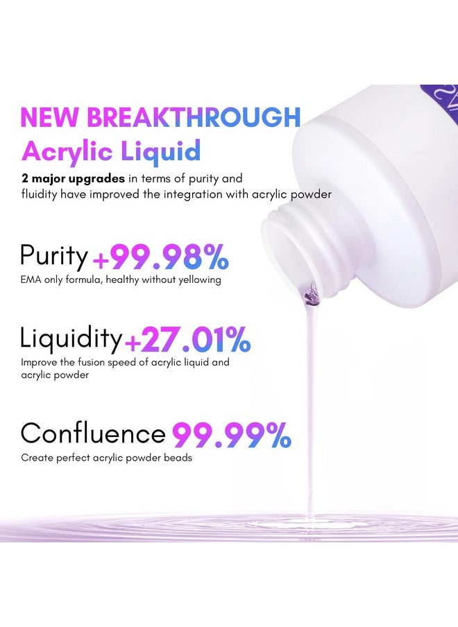 Saviland Monomer Acrylic Nail Liquid - 8.11fl.oz Acrylic Liquid with 3PCS Acrylic Brushes Size（8/10/14）for Acrylic Powders, Non-Yellowing Acrylic Nail Liquid for DIY Home Nail Salon Use