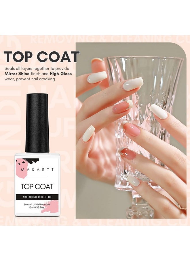 Makartt Gel Top Coat - No Wipe Top Coat Glossy Shine Finish Long Lasting 10ML Soak Off Nail Clear UV Nail Lamp Gel for Gel Nail Polish Salon Quality Nail Art Design for Home Use Beauty Gift