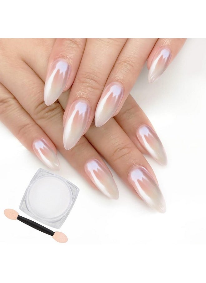 Artdone White Pearl Chrome Nail Powder,Iridescent Aurora Powder Metallic Mirror Effect Pigment Pearlescent Mermaid Pigment Pearl Glitter Dust Kit,Nail Art Decoration, Resin Craft