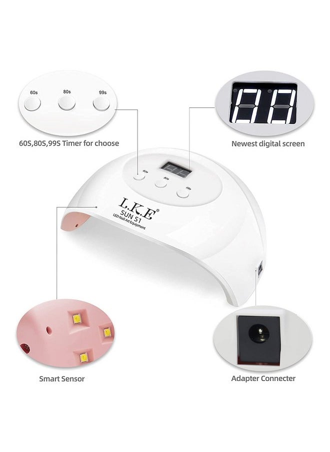 LKE UV LED Nail Lamp, Nail Dryer 72W Gel Nail Polish Curing Lamp UV Nail Lamp LED Nail Lamp for Gel Nail Polish Kit Nail Light Nail Art Accessories White (White)