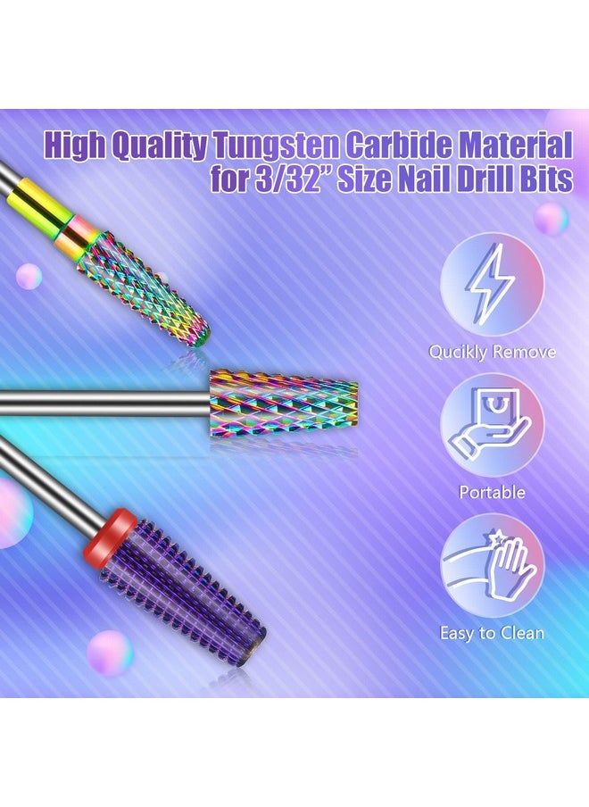 [Upgraded]Depvko 3Pcs Nail Drill Bits Set for Nails 3/32 Inches, 5 in 1 Tapered Barrel and Cone Shape Carbide Nail Drill Bits for Acrylic or Gel Remover