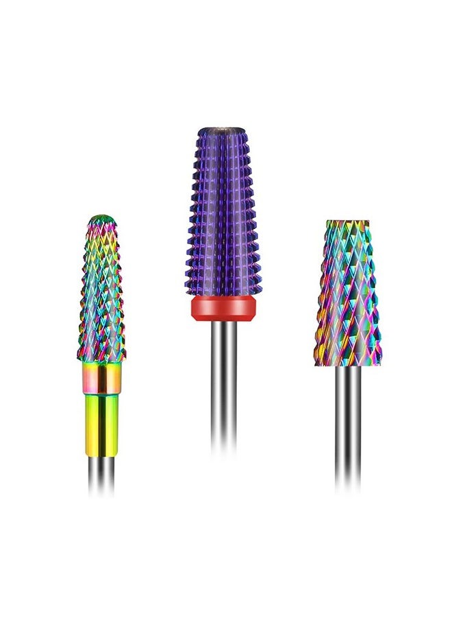 [Upgraded]Depvko 3Pcs Nail Drill Bits Set for Nails 3/32 Inches, 5 in 1 Tapered Barrel and Cone Shape Carbide Nail Drill Bits for Acrylic or Gel Remover