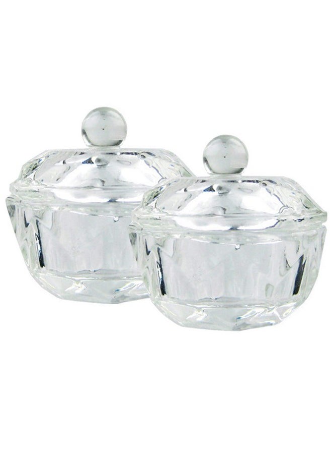 mollensiuer 2Pcs Clear Nail Art Acrylic Liquid Powder Dappen Dish Bowl Glass Crystal Cup Glassware with Lid for Nail Art Manicure Care Tools