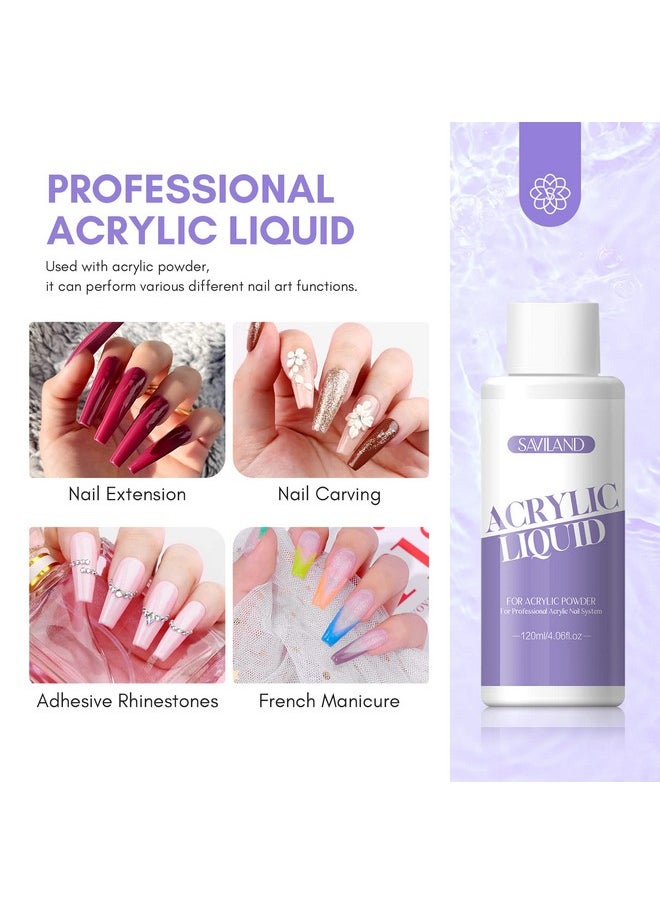SAVILAND Monomer Acrylic Nail Liquid: 4 oz Acrylic Liquid Monomer with #12 Acrylic Nail Brush for Acrylic Powder Application, Non-Yellowing Acrylic Nail Monomer Liquid for DIY Home & Nail Salon Use