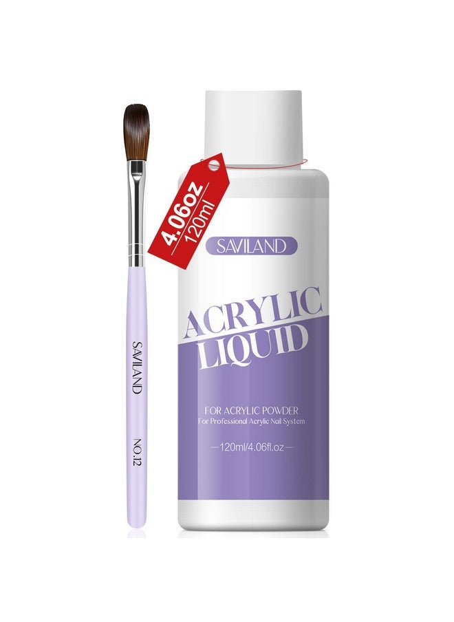 SAVILAND Monomer Acrylic Nail Liquid: 4 oz Acrylic Liquid Monomer with #12 Acrylic Nail Brush for Acrylic Powder Application, Non-Yellowing Acrylic Nail Monomer Liquid for DIY Home & Nail Salon Use