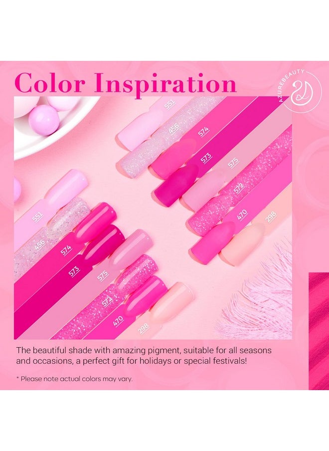 AZUREBEAUTY Dip Powder Nail Starter Kit with Matte Coat, 8 Hot Pink Glitter Neon Summer Dip Powder Color, Dipping Powder Liquid Set with Base/Top Coat/ Activator/10 Nail Sticks Salon at Home