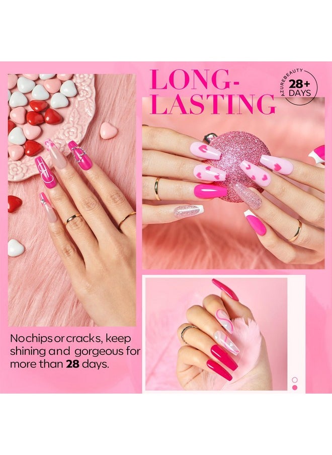AZUREBEAUTY Dip Powder Nail Starter Kit with Matte Coat, 8 Hot Pink Glitter Neon Summer Dip Powder Color, Dipping Powder Liquid Set with Base/Top Coat/ Activator/10 Nail Sticks Salon at Home