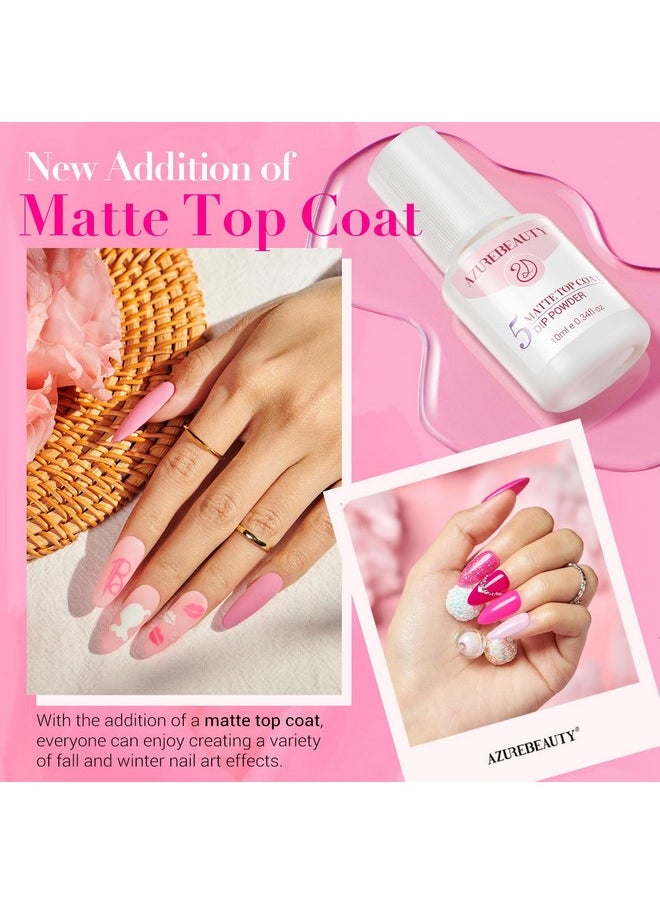 AZUREBEAUTY Dip Powder Nail Starter Kit with Matte Coat, 8 Hot Pink Glitter Neon Summer Dip Powder Color, Dipping Powder Liquid Set with Base/Top Coat/ Activator/10 Nail Sticks Salon at Home