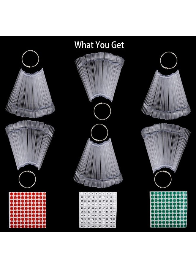 300 Pcs Nail Swatch Sticks with Number Stickers for Color Display, Clear Square-shaped Nail Polish Sample Swatches with Ring