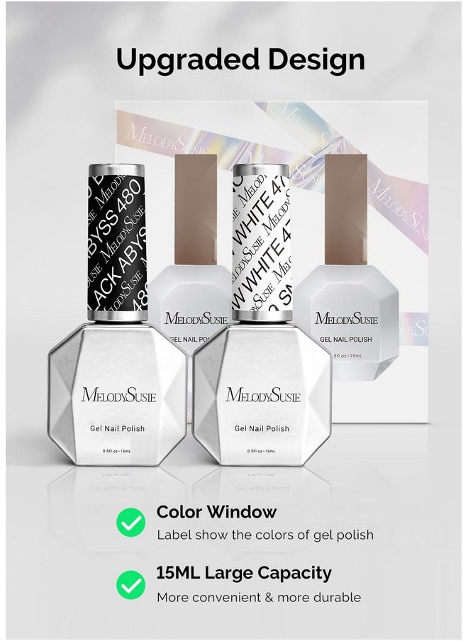 MelodySusie Thick Gel Nail Polish Set- 2 Pcs 15ML Black & White Gel Polish Set Soak Off UV LED White Gel Polish Christmas Gift for Women Nail Art Manicure Salon DIY Nail Design Decoration at Home