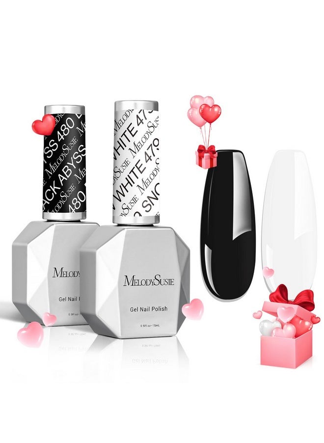 MelodySusie Thick Gel Nail Polish Set- 2 Pcs 15ML Black & White Gel Polish Set Soak Off UV LED White Gel Polish Christmas Gift for Women Nail Art Manicure Salon DIY Nail Design Decoration at Home