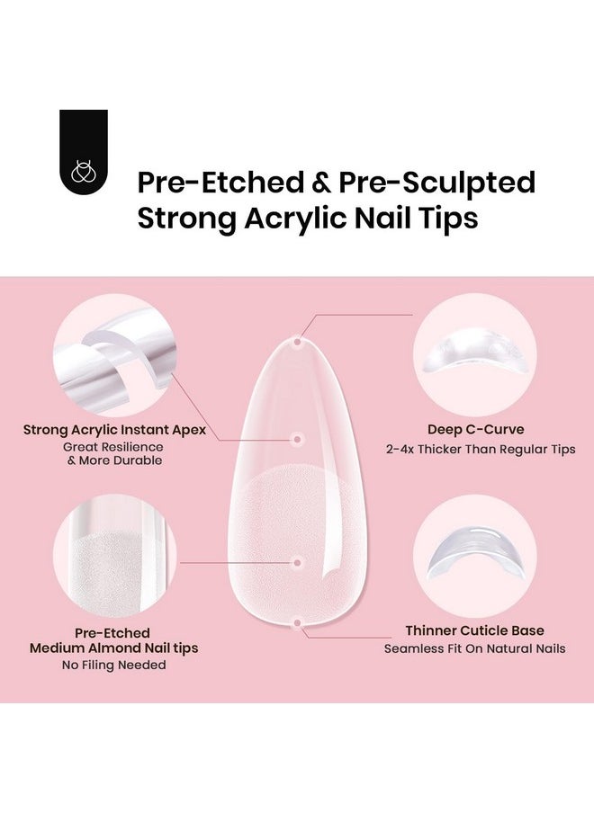 Beetles Tipex Instant Apex Nail Tips Almond Medium-Pre-Building & Pre-Etched Strong Thick Acrylic Nail Tips,16 Sizes for Flat Nails, Press on Nails 192 Pieces Valentine's Day Gift for Women
