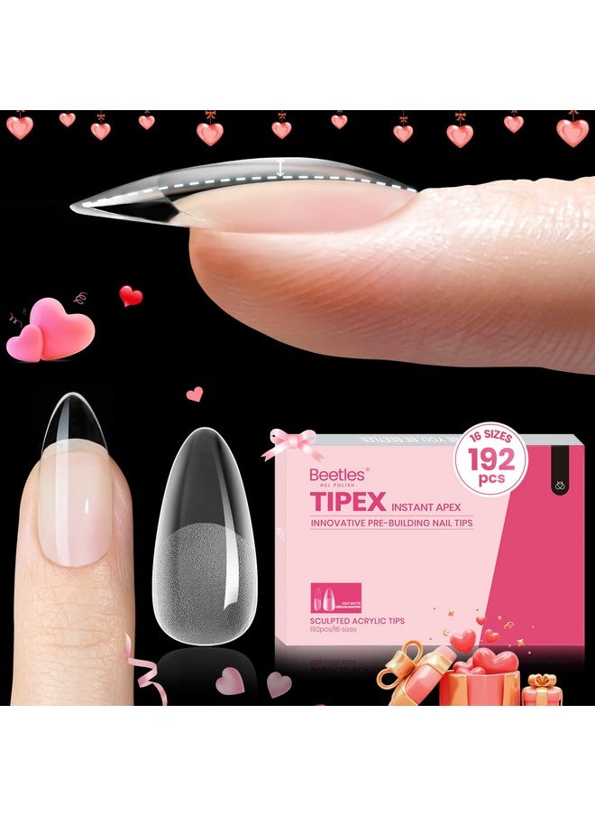 Beetles Tipex Instant Apex Nail Tips Almond Medium-Pre-Building & Pre-Etched Strong Thick Acrylic Nail Tips,16 Sizes for Flat Nails, Press on Nails 192 Pieces Valentine's Day Gift for Women