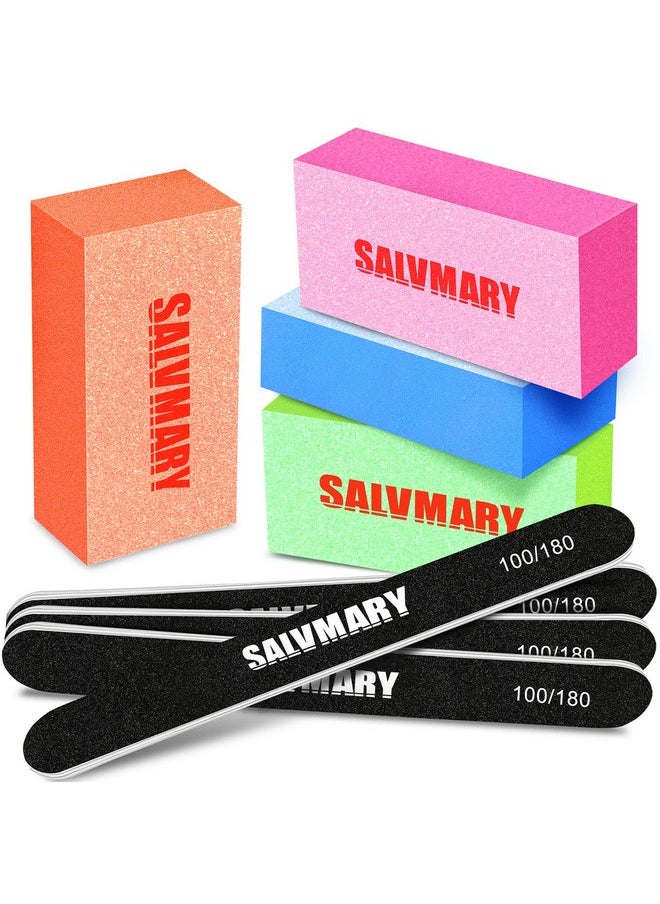 Nail Files and Buffers, Professional Manicure Tools Kit, 100/180 Grit Double Sided Emery Boards for Nails, 80/100 Grit Nail Buffer Blocks Supplies for Home Salon 8Pcs