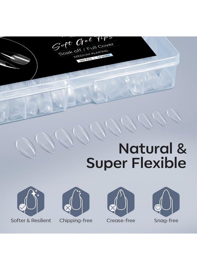 Modelones Almond Fake Nail Tips -500Pcs Medium Gel x Nail Tips Pre-shaped Half Matte Full Cover Clear Acrylic Nails Gel Kit False Nail Tip Press on Nails for Nail Extension DIY Salon