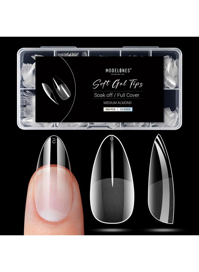 Modelones Almond Fake Nail Tips -500Pcs Medium Gel x Nail Tips Pre-shaped Half Matte Full Cover Clear Acrylic Nails Gel Kit False Nail Tip Press on Nails for Nail Extension DIY Salon