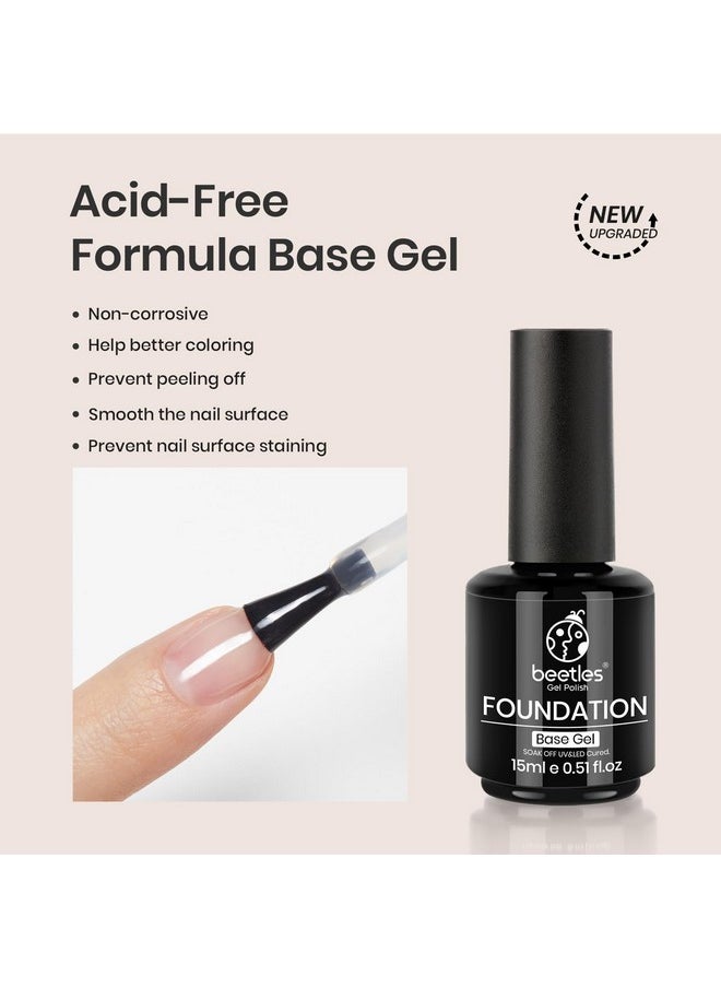 Beetles 2 Pcs 15ml No Wipe Gel Top Coat and Base Coat Set - Shine Finish and Long Lasting, Soak Off LED Nail Lamp Gel Base Top Coat Finish Nail Art Design Manicure Valentine’s Day Gifts for Women