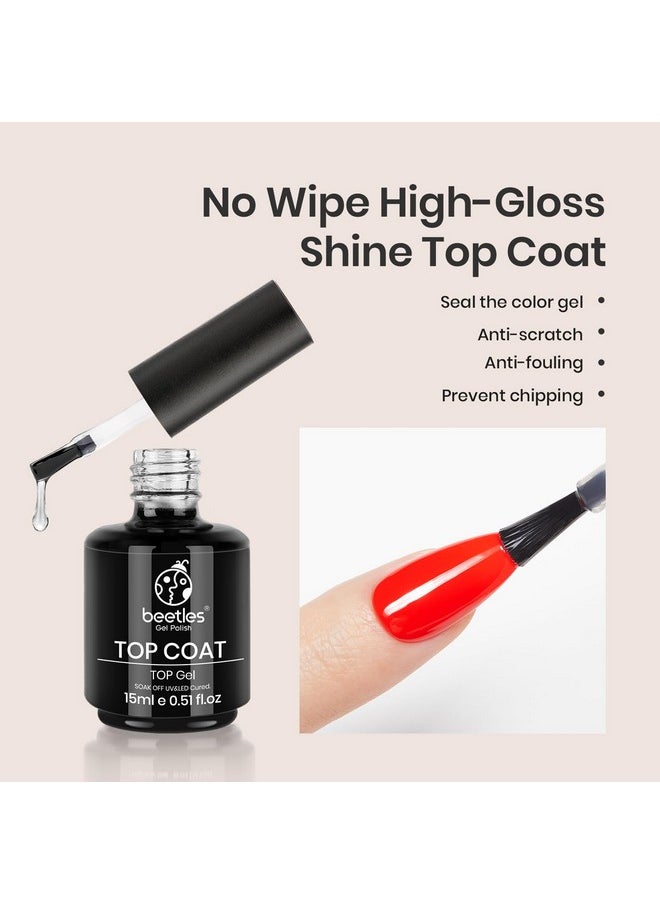 Beetles 2 Pcs 15ml No Wipe Gel Top Coat and Base Coat Set - Shine Finish and Long Lasting, Soak Off LED Nail Lamp Gel Base Top Coat Finish Nail Art Design Manicure Valentine’s Day Gifts for Women