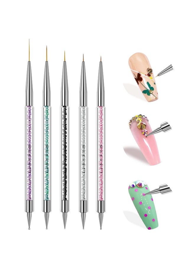 Makartt Nail Art Brushes: 5PCS Double-ended Dotting Pen Nail Design Brushes Multifunctional Nail Design Tools Kit Including Nail Liner Brush and Nail Dotting Pens for UV Gel Nail Home Salon Use