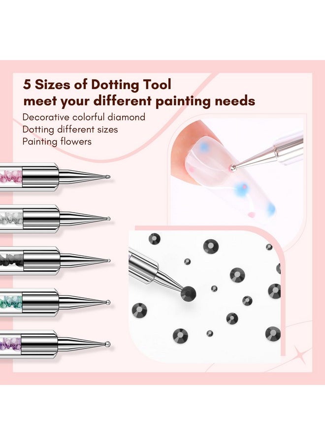 Makartt Nail Art Brushes: 5PCS Double-ended Dotting Pen Nail Design Brushes Multifunctional Nail Design Tools Kit Including Nail Liner Brush and Nail Dotting Pens for UV Gel Nail Home Salon Use