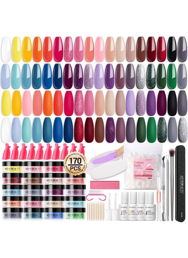 AZUREBEAUTY 170Pcs Dip Powder Nail Kit Starter 36 Colors Pink Red Purple Spring Summer Dipping Powder with Base/top Coat Activator Dip Liquid Set + Nail Removal Accessories Set for Gift