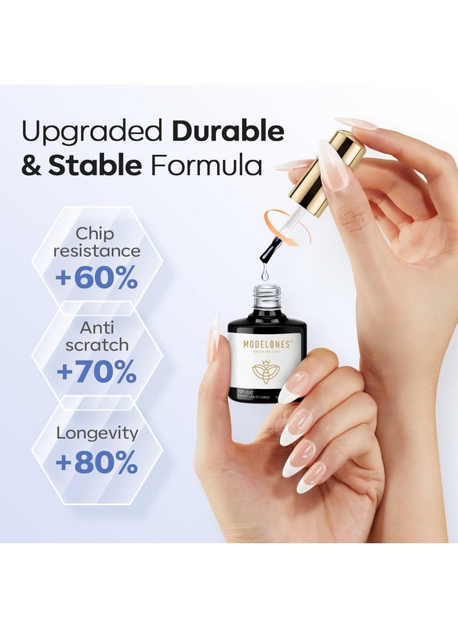 modelones No Wipe Gel Top Coat Set, 2Pcs Clear Glossy Finish Top Coat Gel Nail Polish Long Lasting Top Coat for Gel Polish, Acrylic Nails Soak Off Nail Lamp Nail Art Home and Professional Manicure