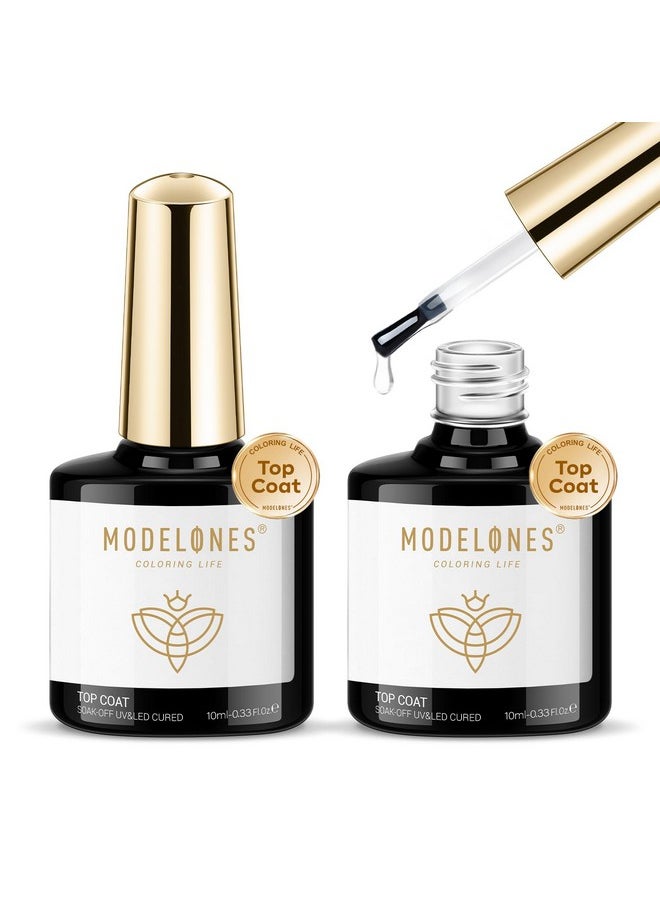 modelones No Wipe Gel Top Coat Set, 2Pcs Clear Glossy Finish Top Coat Gel Nail Polish Long Lasting Top Coat for Gel Polish, Acrylic Nails Soak Off Nail Lamp Nail Art Home and Professional Manicure