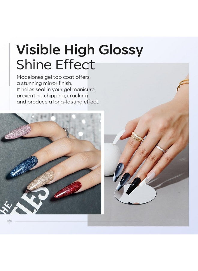 modelones No Wipe Gel Top Coat Set, 2Pcs Clear Glossy Finish Top Coat Gel Nail Polish Long Lasting Top Coat for Gel Polish, Acrylic Nails Soak Off Nail Lamp Nail Art Home and Professional Manicure