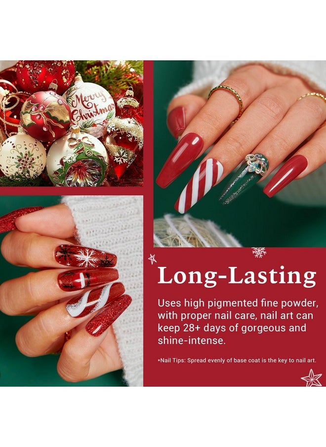 AZUREBEAUTY Christmas Dip Powder Nail Kit, 4 Colors Red Green Gold Glitter Dipping Powder System Liquid Set Recycling Tray, French Nail Art Base & Top Coat Activator DIY Salon.