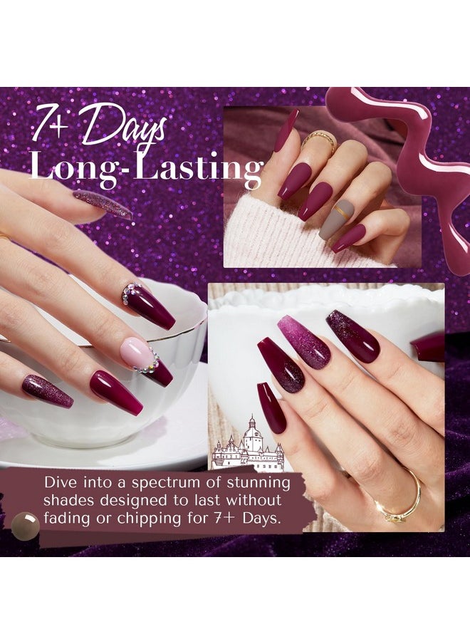 AZUREBEAUTY Nail Polish Set, 4 Colors Brown Purple Glitter Fall Winter Vegan Quick Dry Natural Nail Lacquer Strengthening Treatment Kit with Top Coat DIY Salon at Home