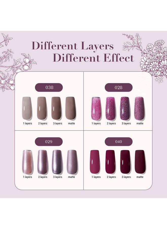 AZUREBEAUTY Nail Polish Set, 4 Colors Brown Purple Glitter Fall Winter Vegan Quick Dry Natural Nail Lacquer Strengthening Treatment Kit with Top Coat DIY Salon at Home