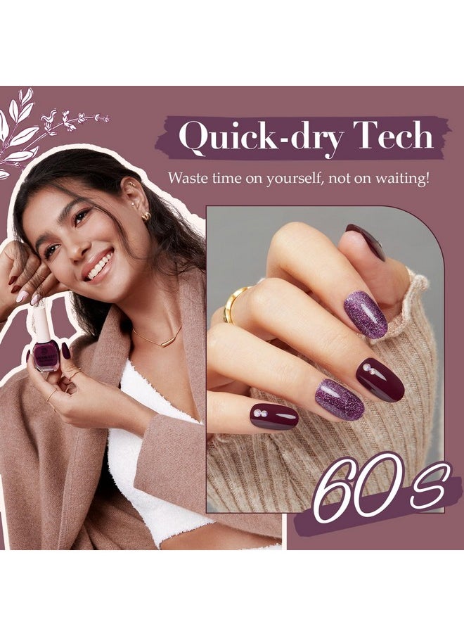AZUREBEAUTY Nail Polish Set, 4 Colors Brown Purple Glitter Fall Winter Vegan Quick Dry Natural Nail Lacquer Strengthening Treatment Kit with Top Coat DIY Salon at Home