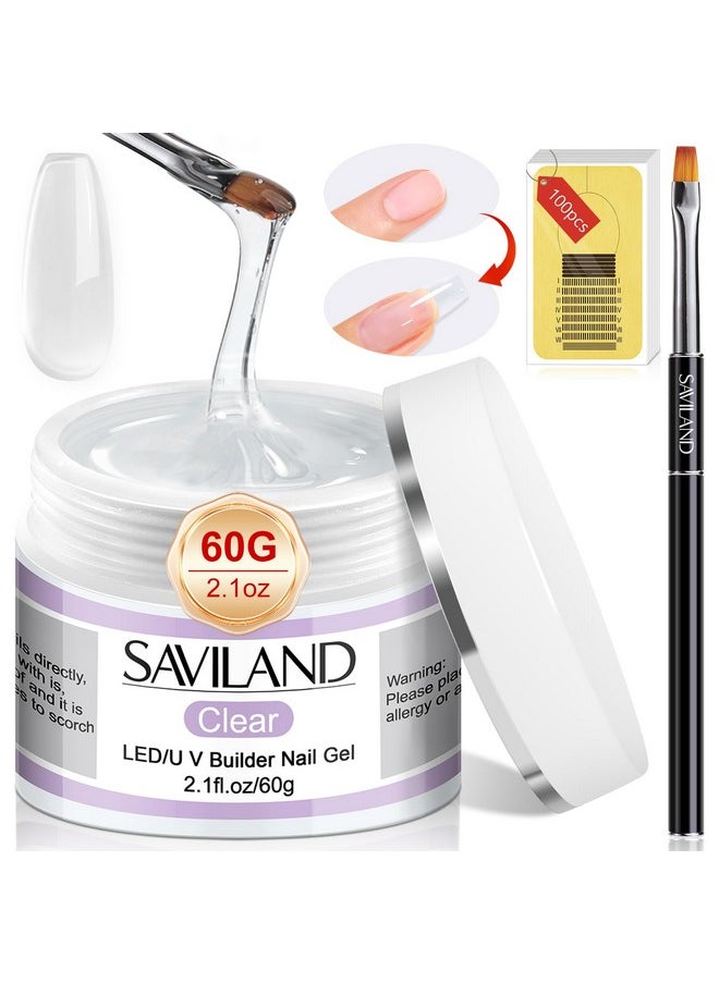 SAVILAND Builder Nail Gel Kit - 60g Clear Nail Extension Gel Set Nail Strengthen Nail Art Manicure Set with 100PCS Nail Forms and Acrylic Nail Brush for Beginners