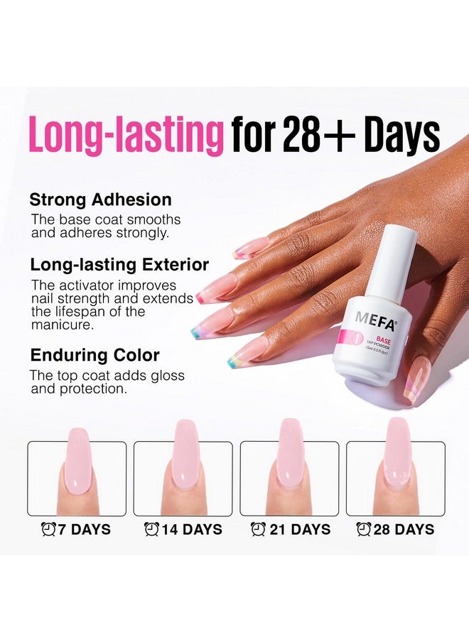 MEFA Dip Powder Liquid Set Base, Top Coat, Activator, Brush Saver 15 ml 0.5 Oz 4 Pcs with 5 Replacement Liquid Brushes for Dipping Powder Nail Kit No Nail Lamp Needed