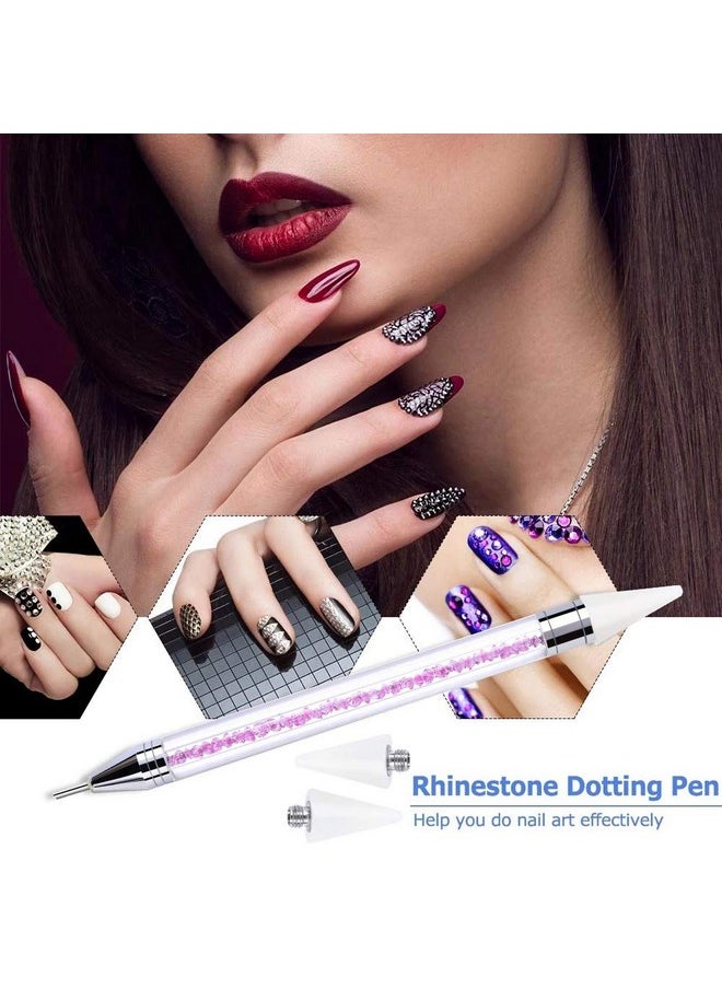 Nail Rhinestone Picker Dotting Tool with Extra 2 Wax Head, Dual-ended DIY Nail Art Tool With Pink Acrylic Handle