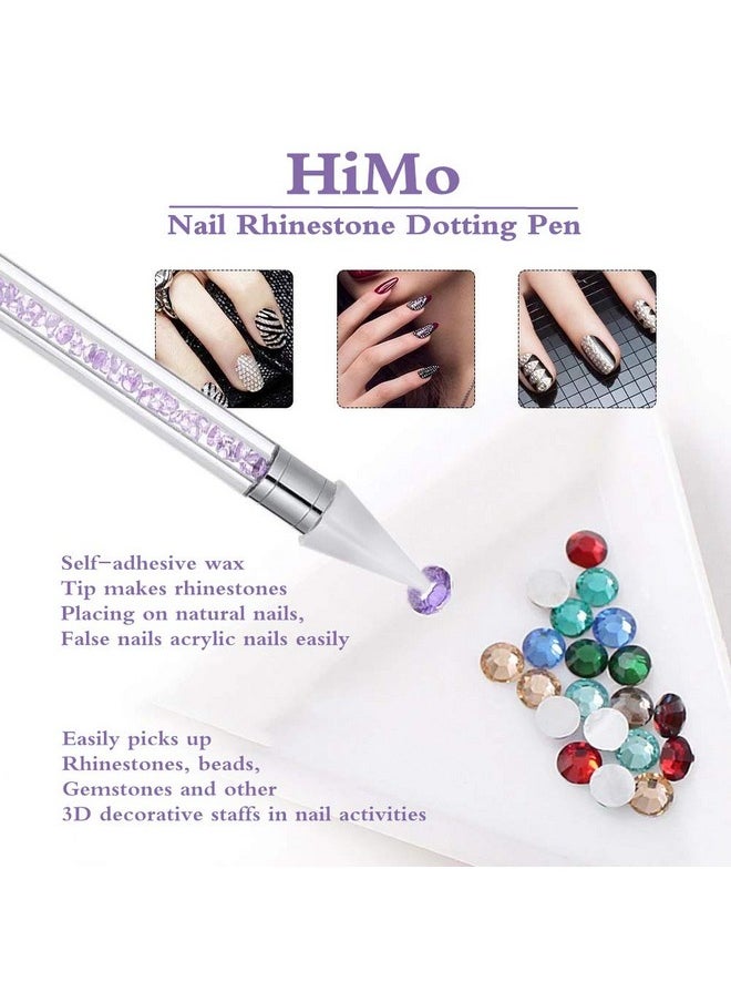 Nail Rhinestone Picker Dotting Tool with Extra 2 Wax Head, Dual-ended DIY Nail Art Tool With Pink Acrylic Handle