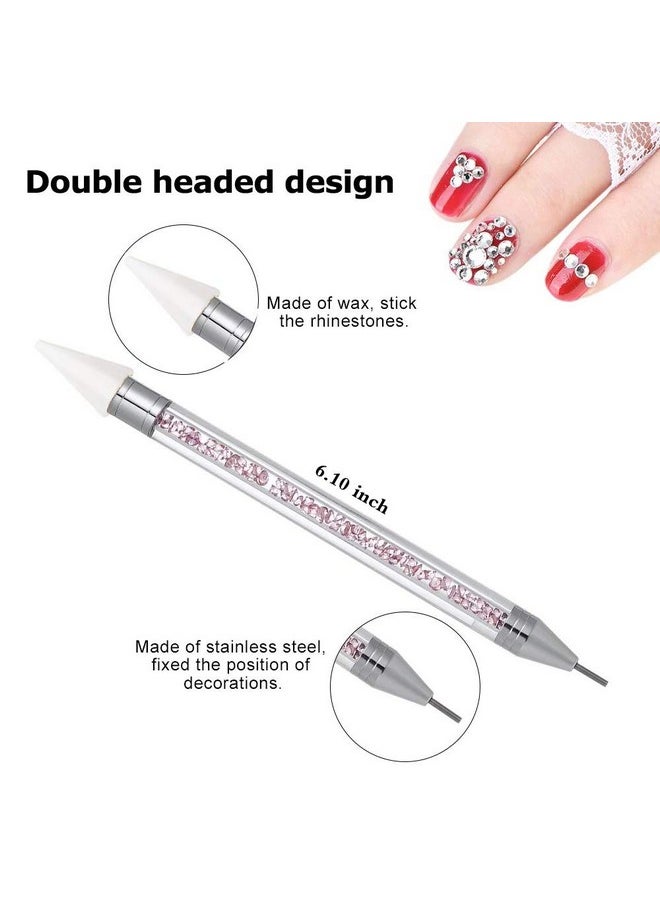 Nail Rhinestone Picker Dotting Tool with Extra 2 Wax Head, Dual-ended DIY Nail Art Tool With Pink Acrylic Handle
