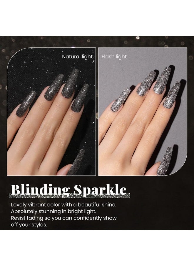 Beetles Black Glitter Gel Nail Polish, 1Pcs 15ML Glitter Gel Nail Polish Black Sparkle Reflective Shimmer Color Soak Off UV Lamp Disco Gel Polish Nail Art Manicure Salon DIY at Home Gifts for Her
