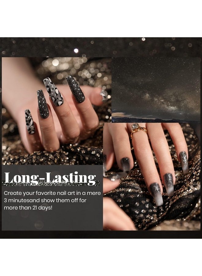 Beetles Black Glitter Gel Nail Polish, 1Pcs 15ML Glitter Gel Nail Polish Black Sparkle Reflective Shimmer Color Soak Off UV Lamp Disco Gel Polish Nail Art Manicure Salon DIY at Home Gifts for Her