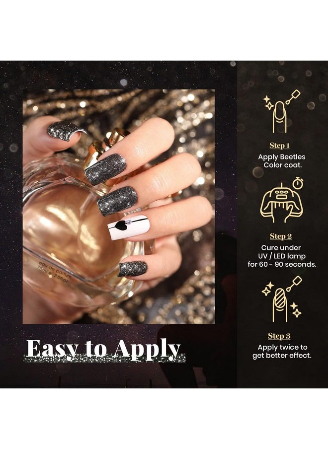 Beetles Black Glitter Gel Nail Polish, 1Pcs 15ML Glitter Gel Nail Polish Black Sparkle Reflective Shimmer Color Soak Off UV Lamp Disco Gel Polish Nail Art Manicure Salon DIY at Home Gifts for Her